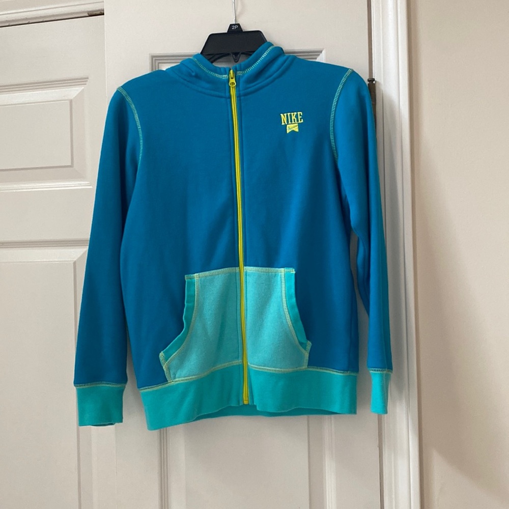 Large kids blue and yellow Nike zip up hoodie